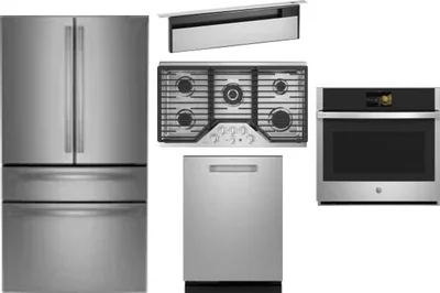 5 Piece Package Includes Refrigerator, Cooktop, Wall Oven, Hood And Dishwasher